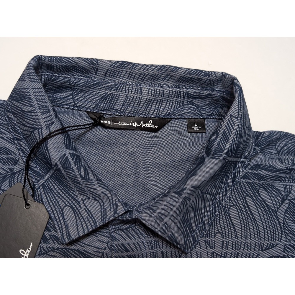 TRAVIS MATHEW Short Sleeve Polo Shirt Rio Pinar Golf Blue Floral Large L ~ New - Picture 2 of 11